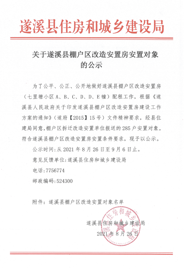 關(guān)于遂溪縣棚戶區(qū)改造安置房安置對象的公示.png