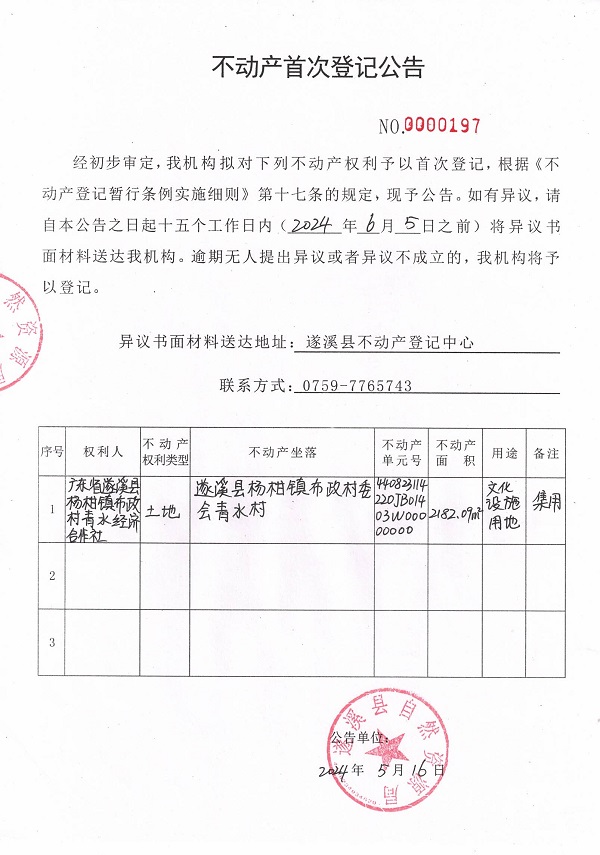 0516不動(dòng)產(chǎn)首次登記公告（廣東省遂溪縣楊柑鎮(zhèn)布政村青水經(jīng)濟(jì)合作社）.jpg