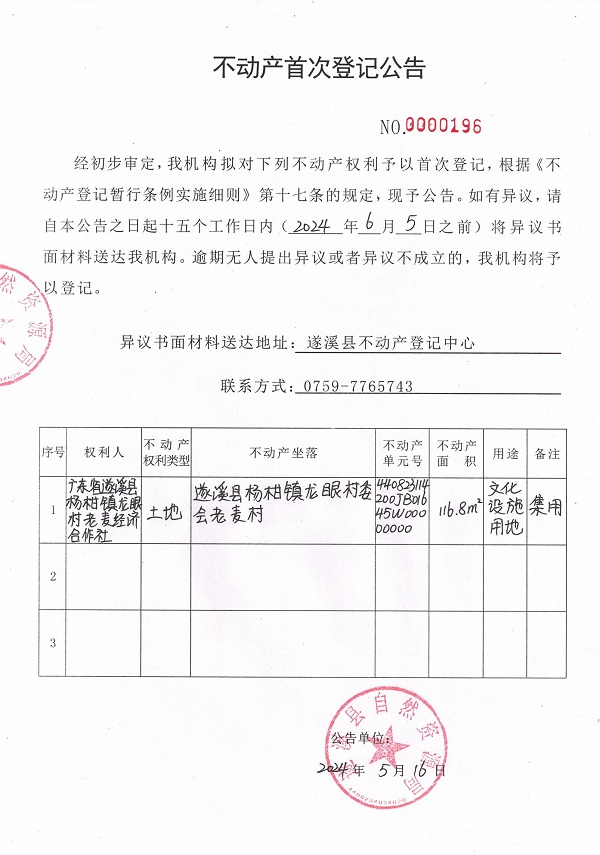 0516不動產(chǎn)首次登記公告（廣東省遂溪縣楊柑鎮(zhèn)龍眼村老麥經(jīng)濟(jì)合作社）.jpg