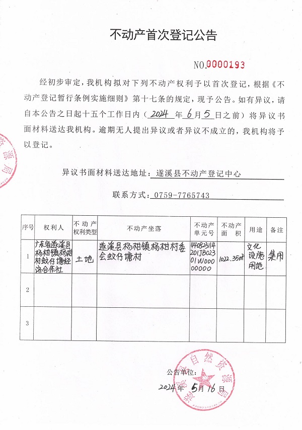 0516不動(dòng)產(chǎn)首次登記公告（廣東省遂溪縣楊柑鎮(zhèn)楊柑村蚊仔塘經(jīng)濟(jì)合作社）.jpg