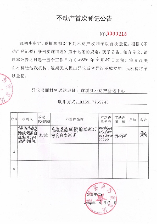 0604不動(dòng)產(chǎn)首次登記公告（廣東省遂溪縣遂城街道仙鳳村白立溝經(jīng)濟(jì)合作社）2.jpg