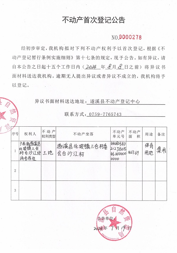 0719不動(dòng)產(chǎn)首次登記公告（廣東省遂溪縣北坡鎮(zhèn)三合村白沙江經(jīng)濟(jì)合作社）1.jpg