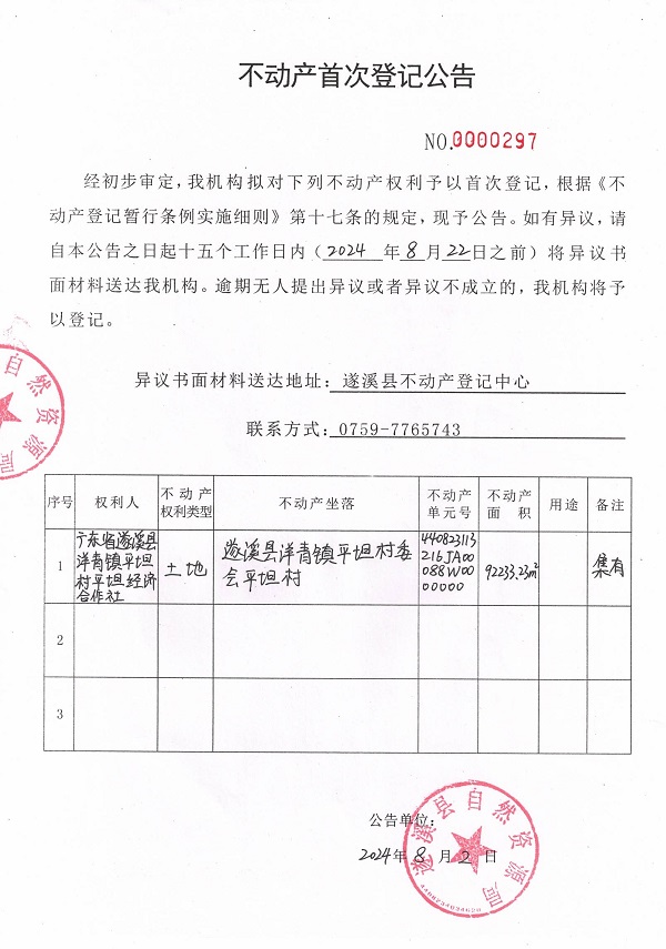 0802不動產(chǎn)首次登記公告（廣東省遂溪縣洋青鎮(zhèn)平坦村平坦經(jīng)濟(jì)合作社）.jpg